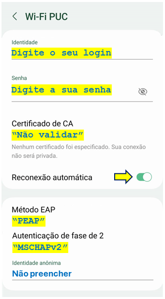 Tela de configuração no Android